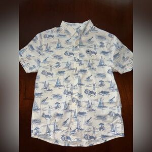 Vineyard vines whale button front collar shirt sleeve sailboat guitar m 12-14